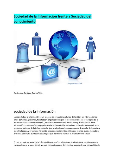 Sociedad De La Informaci N Frente A La Sociedad Del Conocimiento By