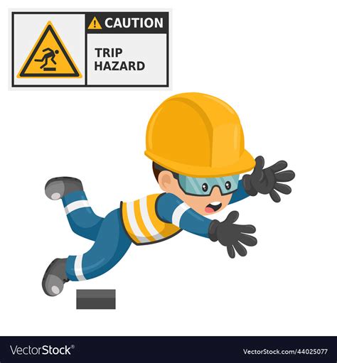 Industrial Worker With Trip Hazard Sign Warning Vector Image