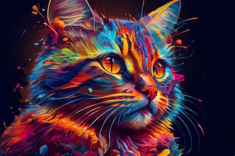 Pintura Colorida De Un Gato Foto Premium