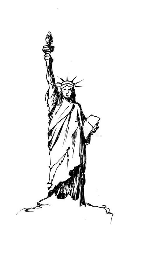 Sketch Of Statue Of Liberty On Front Hand Drawn Stock Illustration