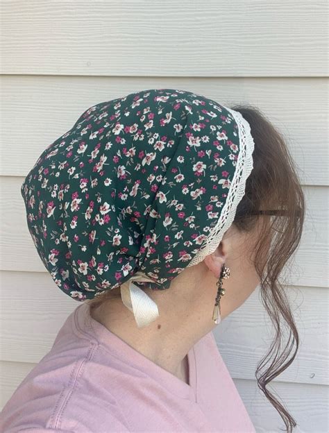 Forest Green Floral Full Coverage Chiffon Snood Headcovering Etsy