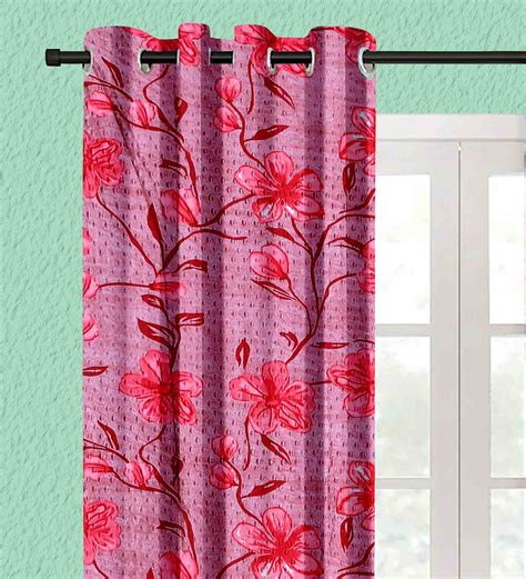 Buy Pink Polyester Semisheer Feet Eyelet Curtain Set Of By