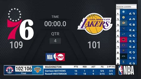 76ers @ Lakers | NBA on TNT Live Scoreboard | Basketball Videos NBA