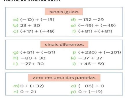 efetue as seguintes adições de dois números inteiros brainly br