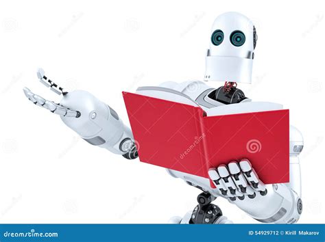 Robot With Book Close Up Contains Clipping Path Stock Illustration