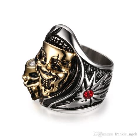 Vintage Hip Hop Mens Punk Self Defence Ring With Rhinestones Stainless