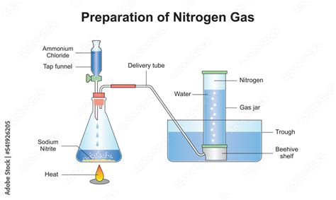 Scientific Designing of Preparation of Nitrogen Gas. Colorful Symbols ...