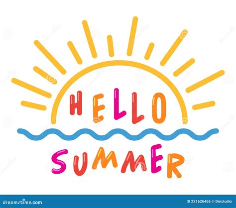 Vector Hello Summer Lettering And Woman On Of The Sea Beach And Takes