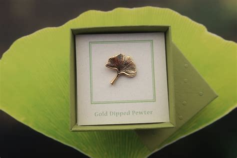 Ginkgo Leaf Gold Dipped Pewter Lapel Pin Cc646g Gingko Etsy