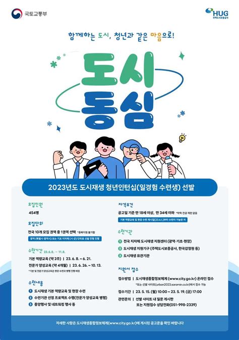 국토교통부 Hug 주택도시보증공사 2023년도 도시재생 청년인턴십일경험 수련생 선발 공고 ~519 공모전 대외