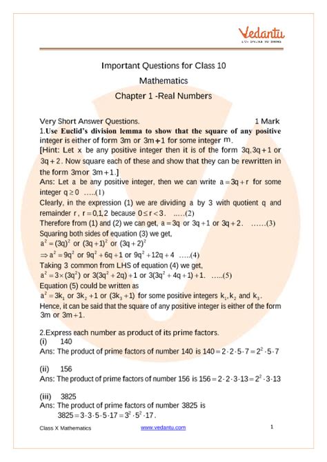 CBSE Class 10 Mathematics Chapter 1 Real Numbers Important Questions