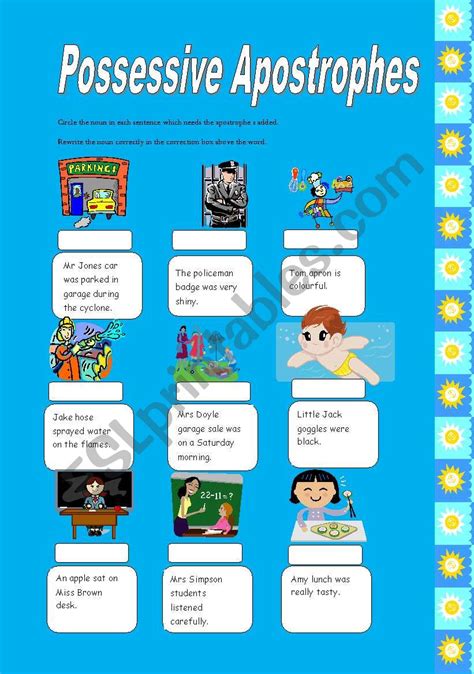 Possessive Nouns And Apostrophes Esl Worksheet By Ledwa41