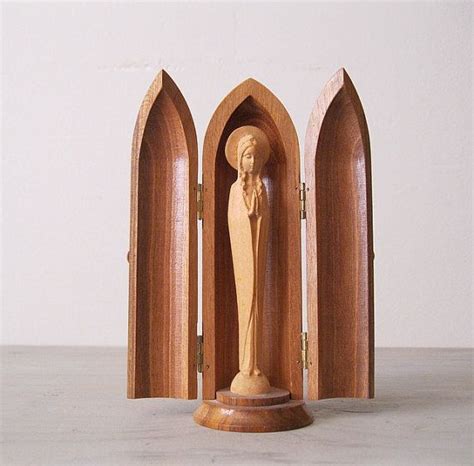 Vintage Hand Carved Wood Traveling Madonna Shrine Anton Fischer