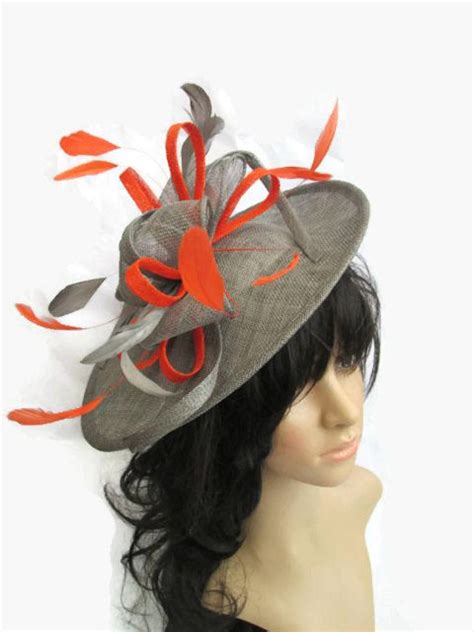 Stunning Grey Orange Sinamay Shaped Disc Fascinator With Double