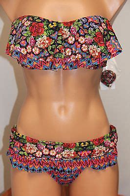 Nwt Jessica Simpson Swimsuit Bikini Pc Set Sz M Bandeau Strap Ebay