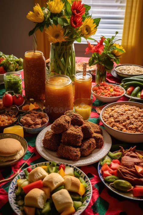 Traditional Juneteenth Food Spread On A Festive Table Stock Image