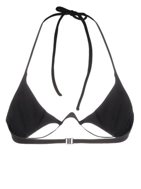 MUGLER Logo Plaque Halterneck Bikini Top Black Editorialist