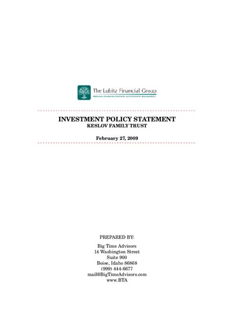 Investment Policy Statement Template 2 Free Templates In Pdf Word