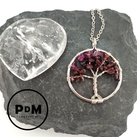 Pendentif Arbre De Vie Grenat En Pierre Naturelle Montage M Tal Argent