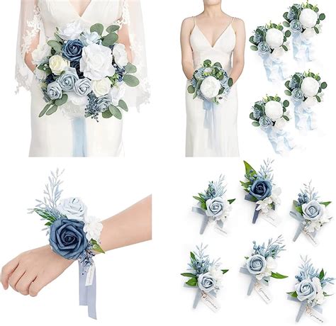 Ling S Moment Dusty Blue Wedding Bouquets Package 11 Bridal Bouquet