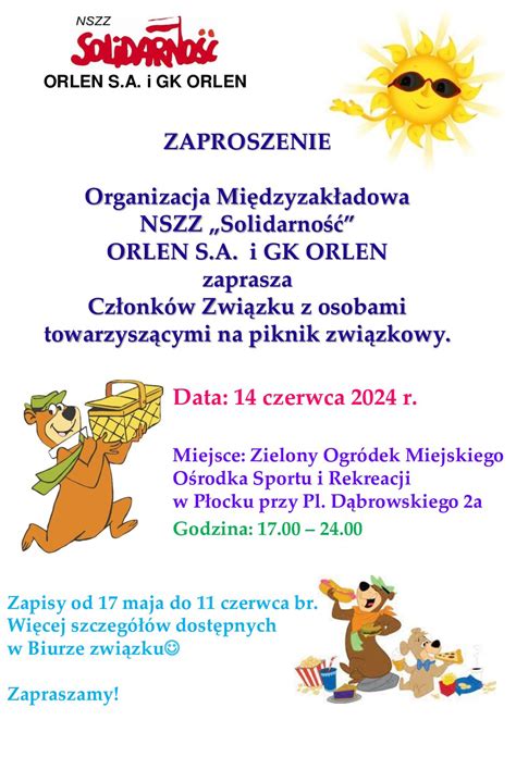 Zaproszenie Na Piknik Zwi Zkowy Om Nszz Solidarno Orlen S A I