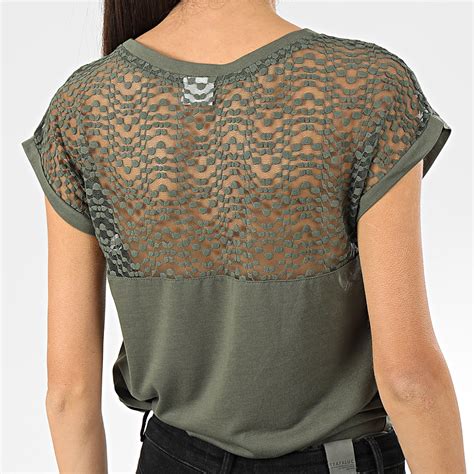 Only Tee Shirt Femme Dentelle Kamira Vert Kaki LaBoutiqueOfficielle