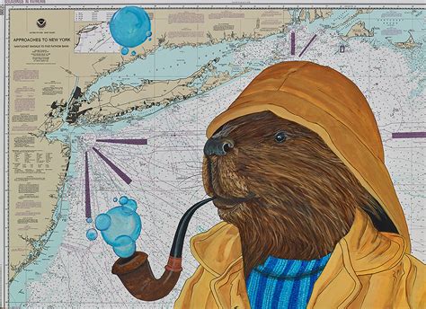 Gordon The Fisherbeaver New York State Animal Over Nautical Chart