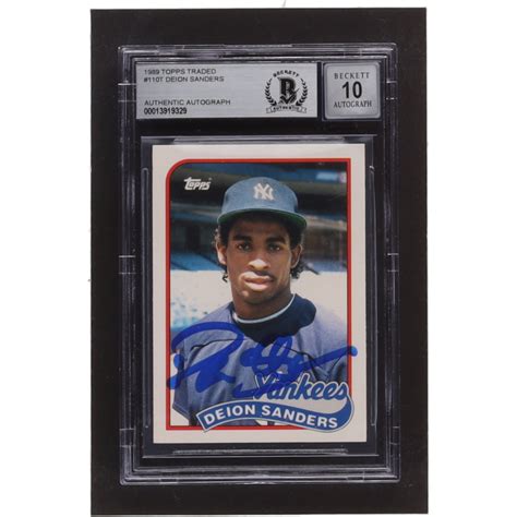 Deion Sanders Signed 1989 Topps Traded 110t Rc Bgs Autograph Graded Beckett Bgs 10