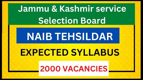 Jkssb Naib Tehsildar Expected Syllabus Out Vacancies Youtube