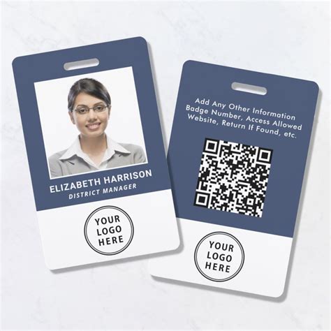 Logo QR Code Blue Employee Photo ID Badge | Zazzle