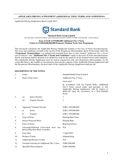 Fillable Online Applicable Pricing Supplement Jse Client Portal