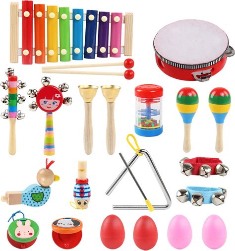 Tambourin 24Pcs Instruments De Musique Enfants Set En Bois Percussion