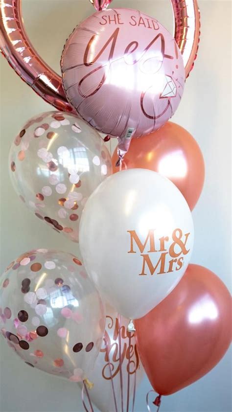 Bridal Balloon Bouquet Rose Gold Confetti Balloon Bundle Etsy Bridal