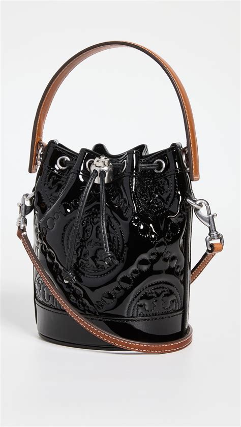 Tory Burch T Monogram Puffy Patent Mini Bucket Bag In Black Lyst