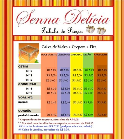 Tabela De Preços De Bem Casados - Senna Delícia - Bem Casados: Tabela de Preços