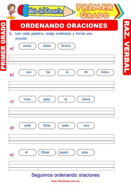 Ordenando Oraciones Para Primer Grado De Primaria 1 Pdf