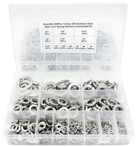 Guard4U 540Pcs 13 Size 304 Stainless Steel Spring Lock Washers