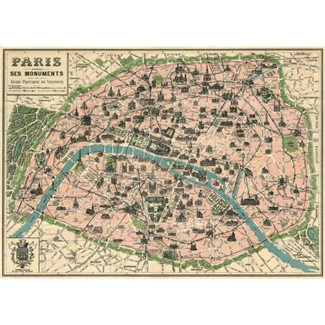 Poster Paris Monuments Map Planewear