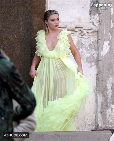 Florence Pugh Sexy Spotted Wearing A Hot Sheer Yellow Dress For Valentino Photoshoot In Rome