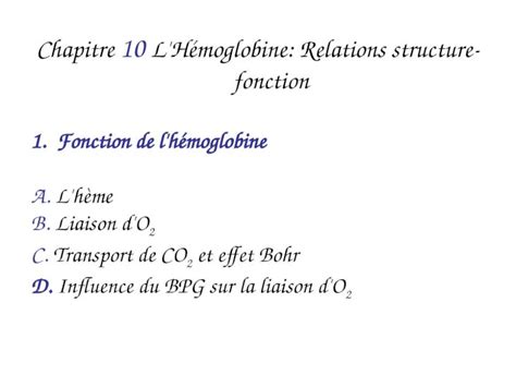 Ppt Chapitre L H Moglobine Relations Structure Fonction