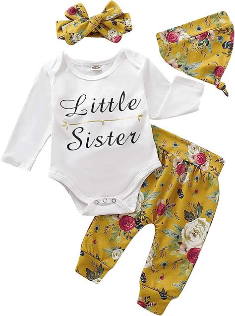 Borlai 4 PCS Bébé Fille Mode Vêtements Petite Soeur À Manches Longues