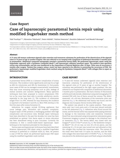 Pdf Case Of Laparoscopic Parastomal Hernia Repair Using Modified