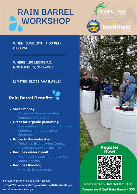 6 18 Northfield Village Rain Barrel Workshop Flyer Tinkers Creek