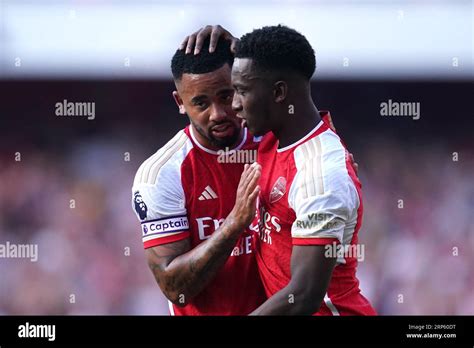 Arsenals Gabriel Jesus Left And Eddie Nketiah Celebrate Victory