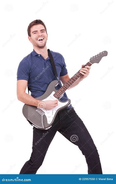 Smiling Man Playing An Electric Guitar Stock Photo Image