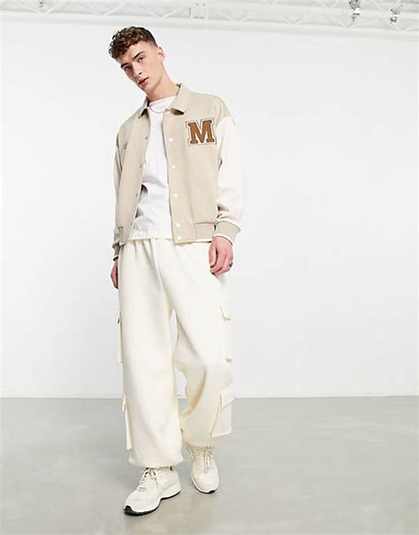 Asos Design Oversized Varsity Track Jacket In Beige Scubastof Met