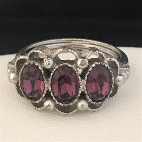 Vintage Avon Faux Amethyst Three Stone Silver Tone Ring Size 7 Etsy