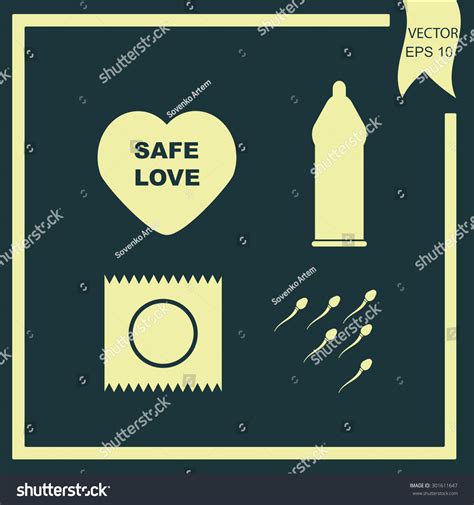 Safe Sex Love Icons Condom Package Stock Vector Royalty Free