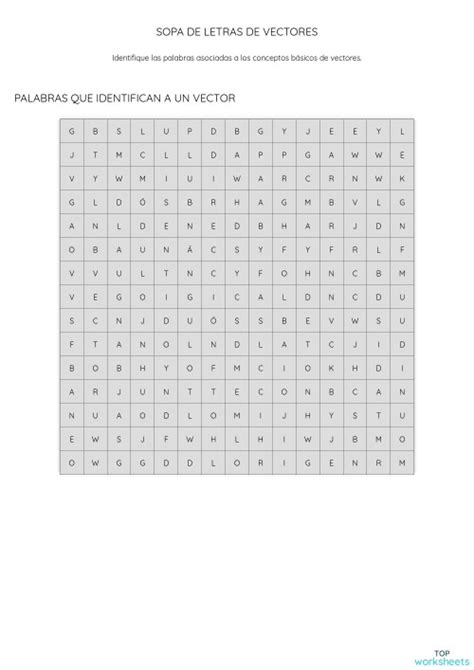 Sopa De Letras De Vectores Ficha Interactiva Topworksheets