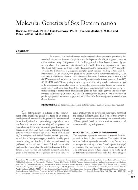 Pdf Molecular Genetics Of Sex Determination